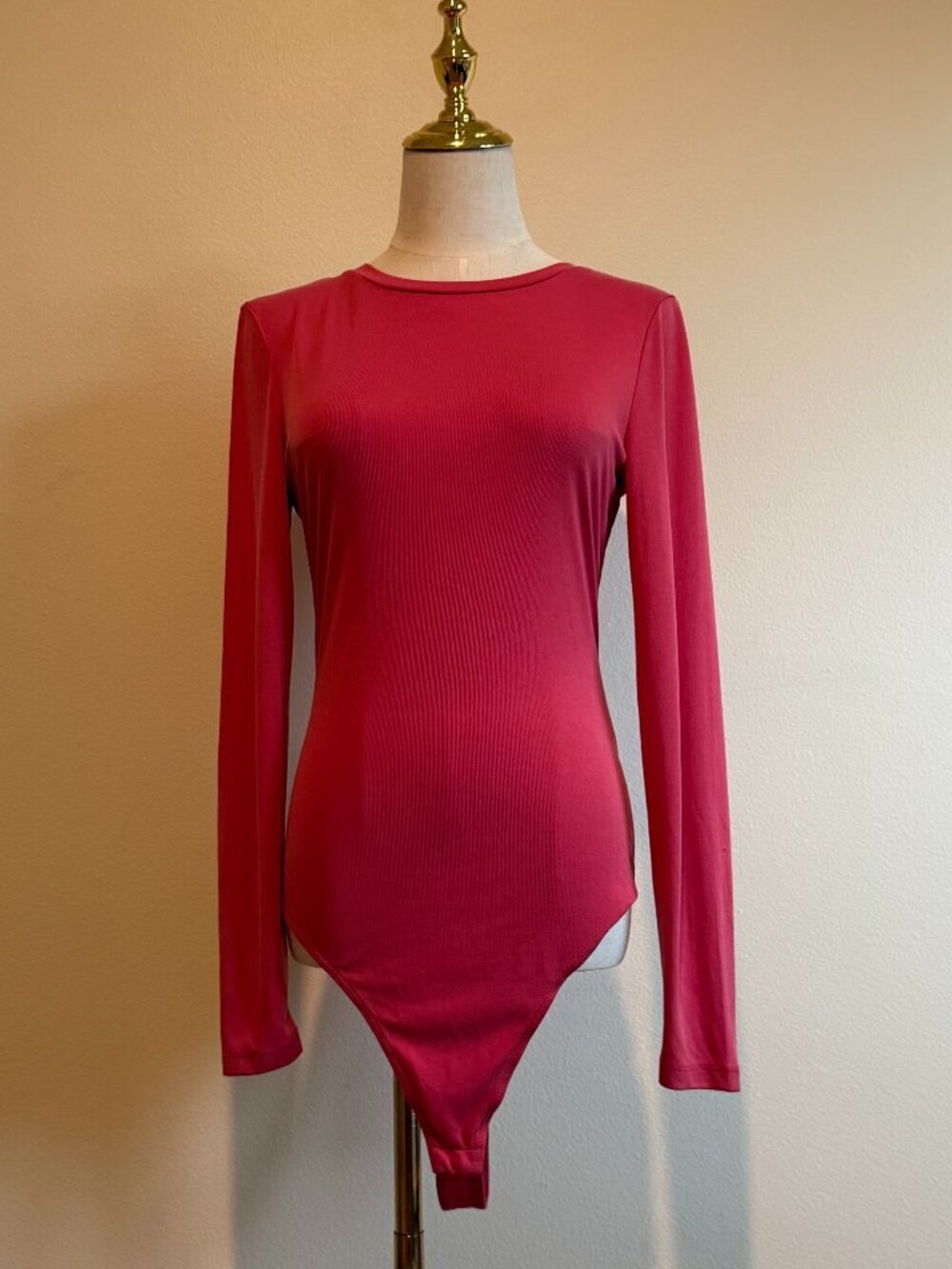 Elodie Pink Ribbed Long Sleeve Bodysuit Large L - Picture 2 of 10
